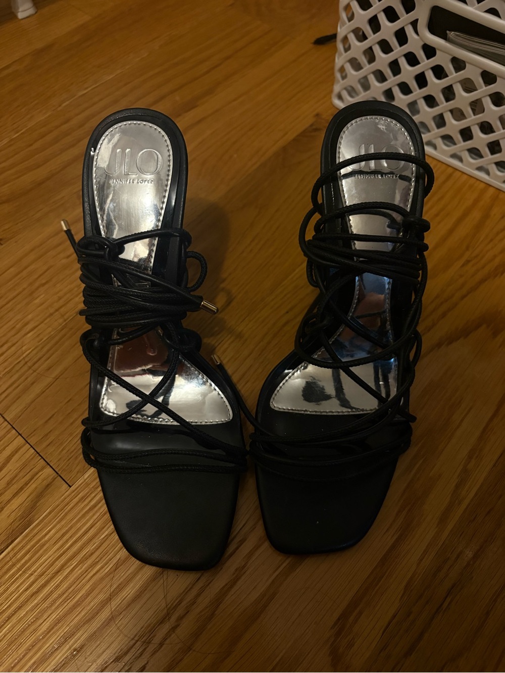 Jennifer Lopez Black Lace-Up Strappy Heeled Sandals